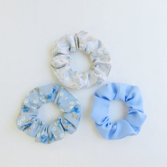 Blue Scrunchies -Set of 3 - Pony Tail - Upcycled - Handmade - FREE W/ PURCHASE   - Picture 6 of 10